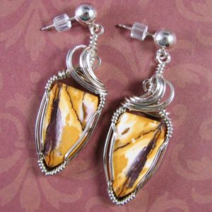 Shop Mookaite Jasper Earrings! Wire Wrapped Mookaite Jasper earrings Gemstone Cabochon Sterling Silver one of a kind | Natural genuine Mookaite Jasper earrings. Buy crystal jewelry, handmade handcrafted artisan jewelry for women.  Unique handmade gift ideas. #jewelry #beadedearrings #beadedjewelry #gift #shopping #handmadejewelry #fashion #style #product #earrings #affiliate #ad