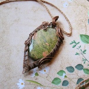 Shop Unakite Necklaces! Wire Wrapped Necklace with Stone – Unakite Necklace – Wood necklace for mountain lovers – copper necklace | Natural genuine Unakite necklaces. Buy crystal jewelry, handmade handcrafted artisan jewelry for women.  Unique handmade gift ideas. #jewelry #beadednecklaces #beadedjewelry #gift #shopping #handmadejewelry #fashion #style #product #necklaces #affiliate #ad