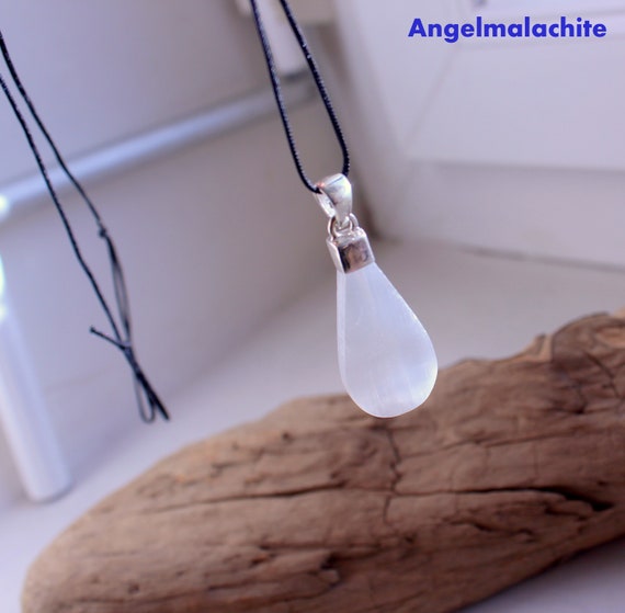 Women's Necklace, Selenite Necklace, Appeasement, Meditation, Purity, Women's Accessory, Gift Idea Her, Jewelry, Selenite, Stone, White, Silver