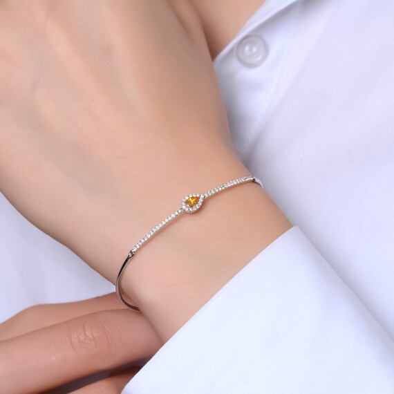 Yellow Sapphire And Diamond Bracelet, Solid Gold Genuine Yellow Sapphire Bracelet, Natural Yellow Sapphire, Valentines Day Gift