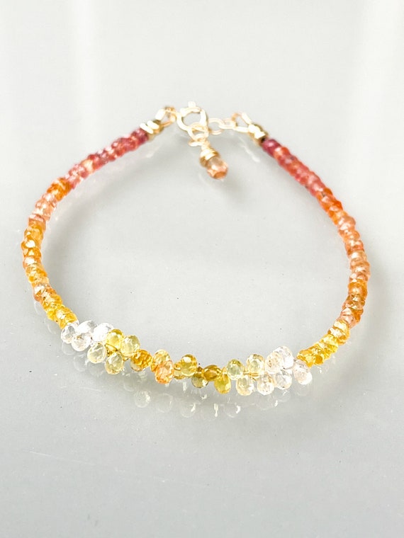Yellow Sapphire Beaded 14k Gold Bracelet, Handmade Ombré Beaded Jewelry, Faceted Briolette Sapphires, September Birthstone Gift