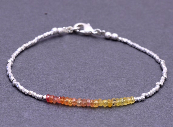 Yellow Sapphire Bracelet With Rose Gold Filled Or Sterling Silver Delicate Shaded Sapphire Bracelet, Sapphire Jewelry, Beaded Ombre Bracelet