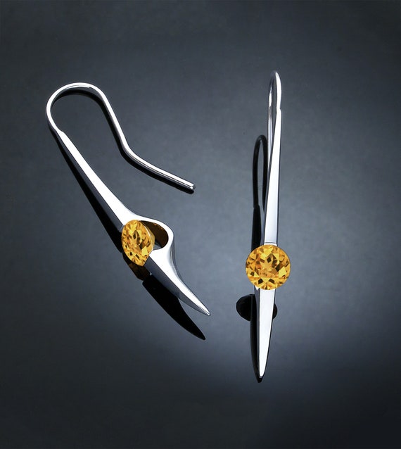 Yellow Sapphire Earrings, Argentium Silver Earrings, Statement Earrings, Fine Jewelry, September Birthstone, Modern Earrings - 2444