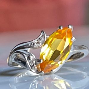 Yellow Sapphire Ring Art Deco Engagement Ring 10k Lab Sapphire Diamond Engagement Ring Yellow Sapphire Vintage Jewelry Gift for Her | Natural genuine Array rings, simple unique alternative gemstone engagement rings. #rings #jewelry #bridal #wedding #jewelryaccessories #engagementrings #weddingideas #affiliate #ad