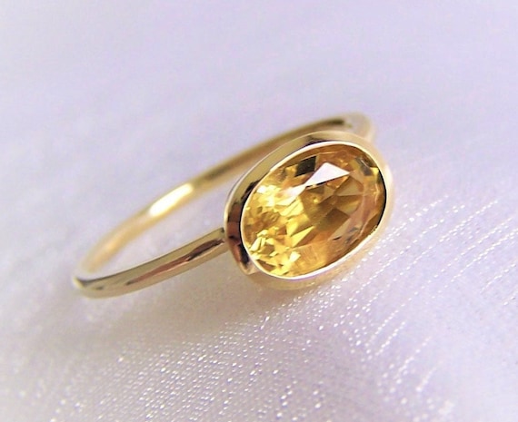 Saphir Ring Aus 585 Gold, Weite 55, Ovaler Gelber Edelstein, Verlobungsring, Einzelstück