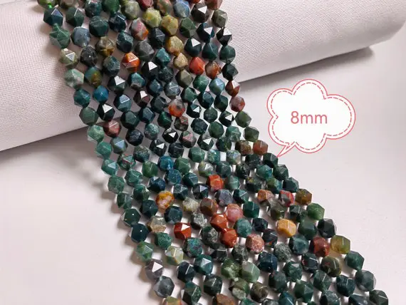 1 Full Strand Faceted Bloodstone Beads, 8mm Star Cut Gemstone Beads. Faceted Star Cut Stone Beads, Diy Bracelet Beads, Jewelry Making, A221