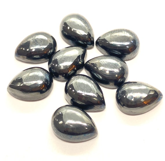 Natural Pear Hematite Cabochon Flat Back 100% Quality Loose Gemstone Sizes 4x6,5x7,5x8,6x8,7x9,8x10,9x11,10x14,12x16,13x18,15x20,20x30 Mm
