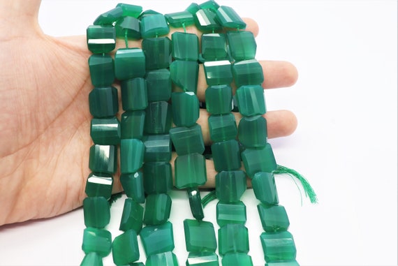 Aaa Green Onyx Faceted Nuggets 14-15 Mm Green Onyx Faceted Nugget Beads Natural Green Onyx Faceted Flat Nugget Wholesale Beads For Jewelry