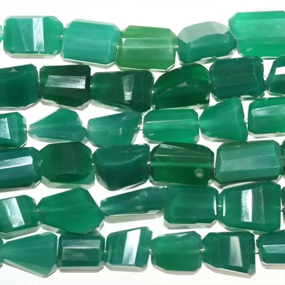 17" St Green Onyx Graduated Faceted Nugget Beads 18x12- 11x8mm. Approx.-strand 44cm.