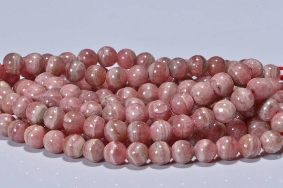 7mm Rhodochrosite Round Beads Smooth Pink Stone Gemstone Beads   4 Inch Strand