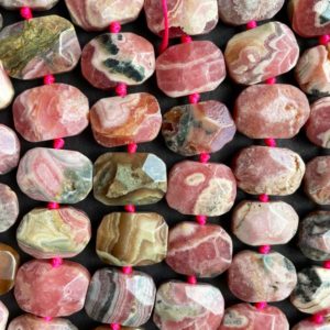 Shop Rhodochrosite Beads! AA natural rhodochrosite stone bead. Faceted 14x16mm rectangle shape . Gorgeous natural pink color rhodochrosite gemstone. Full strand 15.5” | Natural genuine beads Rhodochrosite beads for beading and jewelry making.  #jewelry #beads #beadedjewelry #diyjewelry #jewelrymaking #beadstore #beading #affiliate #ad