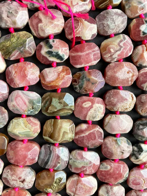Aa Natural Rhodochrosite Stone Bead. Faceted 14x16mm Rectangle Shape . Gorgeous Natural Pink Color Rhodochrosite Gemstone. Full Strand 15.5”