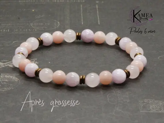 Après Grossesse - Bracelet En Perles Naturelles 6mm - Aragonite, Kunsite, Quartz Rose, Hématite