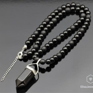 Shop Onyx Pendants! Big Pointed Onyx Pendant Black Onyx Beaded Men's Powerful Necklace Crystal Gemstone Reiki Necklace Christmas Gif For Him Women's | Natural genuine Onyx pendants. Buy crystal jewelry, handmade handcrafted artisan jewelry for women.  Unique handmade gift ideas. #jewelry #beadedpendants #beadedjewelry #gift #shopping #handmadejewelry #fashion #style #product #pendants #affiliate #ad