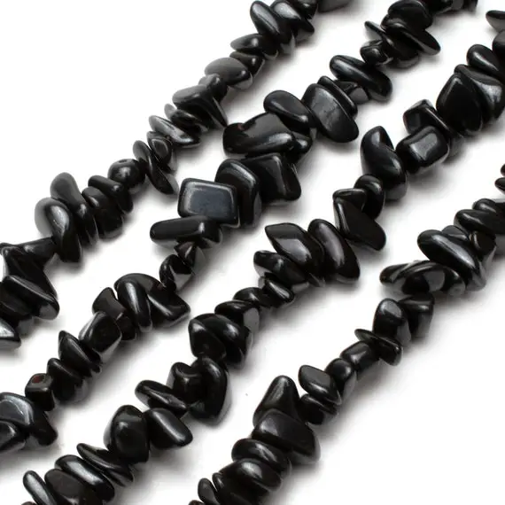 Black Hematite Chip Beads 5-8mm 32" | Nonmagnetic | Bead Strand Crystal Gemstone Tiny For Jewelry Making Irregular Nugget