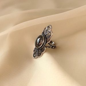 Shop Hematite Rings! Vintage Hematite Ring Adjustable Sterling Silver, Handmade Filigree Ring, Art Deco Cocktail Ring, Gothic Jewelry, Gift for Her | Natural genuine Hematite rings, simple unique handcrafted gemstone rings. #rings #jewelry #shopping #gift #handmade #fashion #style #affiliate #ad