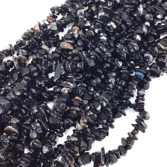 Black Natural Onyx Chip Gemstone Beads Assorted Stones 32" Full Strand Irregular Nugget Freeform Small Gemstone Crystal Chips Necklace