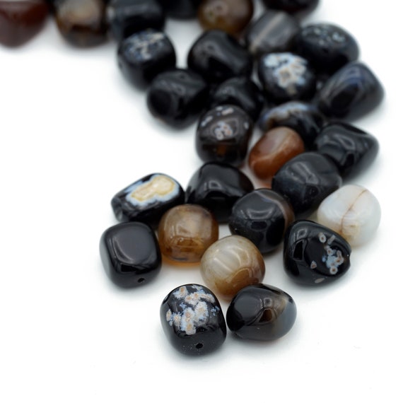 Black Onyx, Black Agate Center Drilled Shinny Nuggets Irregular Shaped 8-12mm 10pcs