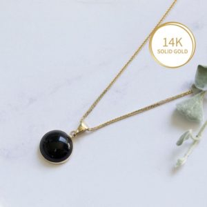 Black Onyx Necklace, Onyx Pendant Necklace, 14K Gold Pendant Necklace, Natural Onyx Jewelry, Solid Gold Necklace For Women, Fine Jewelry | Natural genuine Gemstone jewelry. Buy crystal jewelry, handmade handcrafted artisan jewelry for women.  Unique handmade gift ideas. #jewelry #beadedjewelry #beadedjewelry #gift #shopping #handmadejewelry #fashion #style #product #jewelry #affiliate #ad