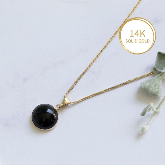 Black Onyx Necklace, Onyx Pendant Necklace, 14k Gold Pendant Necklace, Natural Onyx Jewelry, Solid Gold Necklace For Women, Fine Jewelry