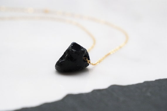 Black Onyx Necklace - Strength Necklace - Healing Stone Pendant - Gift For Her - Rough Cut Gemstone - Raw Crystal Necklace - Chakra Necklace