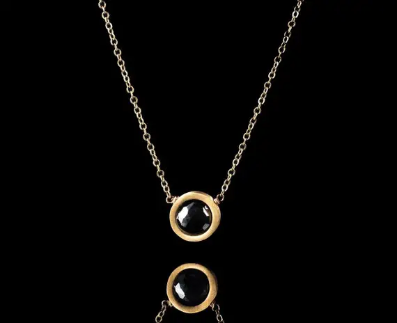 Black Onyx Raw Brass Brushed Circle Necklace