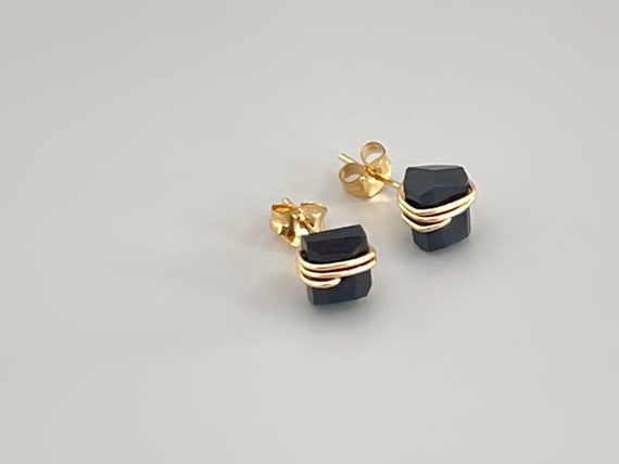 Black Onyx Stud Earrings, Handmade Jewelry 14k Gold Fill, Sterling Silver, Rose Gold Minimalist Dainty Raw Gemstone Posts Earrings Gift