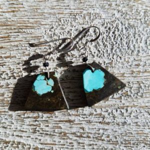 Shop Turquoise Earrings! Black Turquoise raw nugget Earrings with green & aqua turquoise matrix/ Sterling silver/ organic/ Natural gemstone birthstone/ boho | Natural genuine Turquoise earrings. Buy crystal jewelry, handmade handcrafted artisan jewelry for women.  Unique handmade gift ideas. #jewelry #beadedearrings #beadedjewelry #gift #shopping #handmadejewelry #fashion #style #product #earrings #affiliate #ad