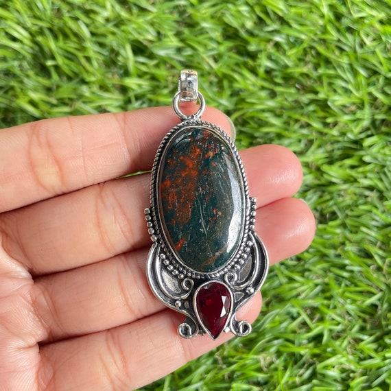 Bloodstone Pendant 925 Sterling Silver Pendant Bloodstone Gemstone Pendant Handmade Silver Gemstone Jewelry Bloodstone Pendant For Necklaces