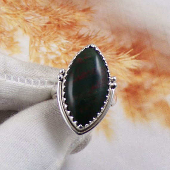 Bloodstone Ring, Genuine Bloodstone Rings, Solid 925 Sterling Silver Ring, Christmas Gift, Christmas Deal, Boxing Day Gift,size 11us, Jpx112