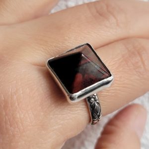 Shop Bloodstone Rings! Bloodstone Ring, Pyramid Ring, Renaisance Ring, Medieval Style Ring, Gift for Renaissance Lover, Antique inspired jewelry | Natural genuine Bloodstone rings, simple unique handcrafted gemstone rings. #rings #jewelry #shopping #gift #handmade #fashion #style #affiliate #ad