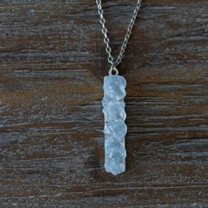 Celestite Crystal Necklace/silver or gold/rectangle/Light Blue | Natural genuine Celestite necklaces. Buy crystal jewelry, handmade handcrafted artisan jewelry for women.  Unique handmade gift ideas. #jewelry #beadednecklaces #beadedjewelry #gift #shopping #handmadejewelry #fashion #style #product #necklaces #affiliate #ad