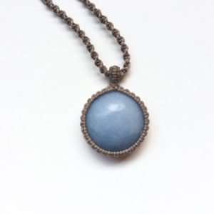 Shop Celestite Necklaces! Celestite necklace, Macrame necklace with blue stone, Round Celestite stone, Celestite pendant, Macrame art, Light blue, Spiritual, Unisex | Natural genuine Celestite necklaces. Buy crystal jewelry, handmade handcrafted artisan jewelry for women.  Unique handmade gift ideas. #jewelry #beadednecklaces #beadedjewelry #gift #shopping #handmadejewelry #fashion #style #product #necklaces #affiliate #ad