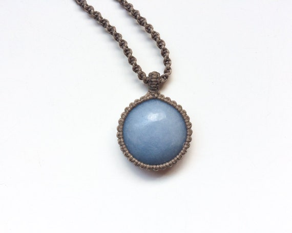 Celestite Necklace, Macrame Necklace With Blue Stone, Round Celestite Stone, Celestite Pendant, Macrame Art, Light Blue, Spiritual, Unisex