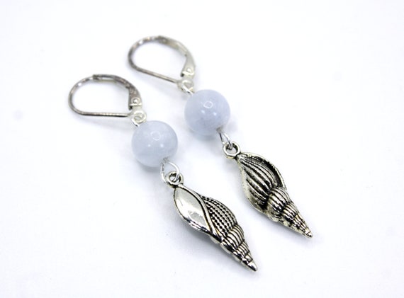 Celestite & Silver Conch Divine Energy With Sterling Silver Lever Back Earrings