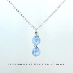 Shop Celestite Jewelry! Celestite, Sterling Silver, Calming crystal necklace, Celestine necklace, anxiety relief | Natural genuine Celestite jewelry. Buy crystal jewelry, handmade handcrafted artisan jewelry for women.  Unique handmade gift ideas. #jewelry #beadedjewelry #beadedjewelry #gift #shopping #handmadejewelry #fashion #style #product #jewelry #affiliate #ad