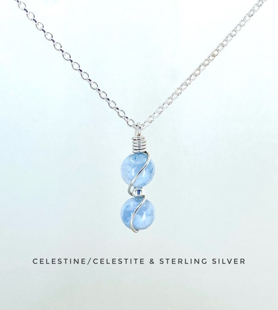 Celestite, Sterling Silver, Calming Crystal Necklace, Celestine Necklace, Anxiety Relief