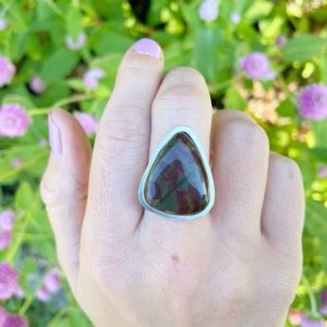 Shop Bloodstone Rings! Custom Size Bloodstone Ring, Finished to Your Size Ring, Sterling Silver Statement Ring, Handcrafted Natural Bohemian Chunky Ring | Natural genuine Bloodstone rings, simple unique handcrafted gemstone rings. #rings #jewelry #shopping #gift #handmade #fashion #style #affiliate #ad