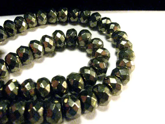 Faceted Pyrite Rondelle Beads ~ Large Pyrite Rondelles ~ 74 Count ~ Pyrite Beads ~ Multi Faceted ~ Natural Pyrite ~ 8mm Round X 5mm Depth