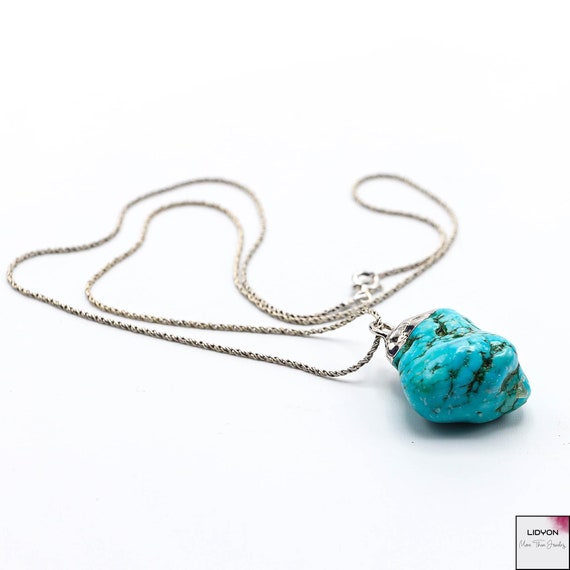 Turquoise Raw Stone Handmade Necklace,