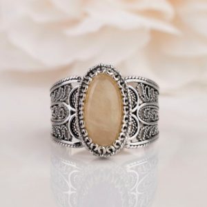 Genuine Yellow Aragonite Ring 925 Sterling Silver Genuine Gemstone Artisan Crafted Filigree Oval Ring Women Jewelry Gift Boxed Half Sizes | Natural genuine Aragonite rings, simple unique handcrafted gemstone rings. #rings #jewelry #shopping #gift #handmade #fashion #style #affiliate #ad