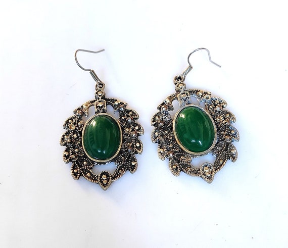 Green Onyx Earring Gemstone Earrings, In 925 Silver Plated Earrings, Oxidized Earring, Handmade Earring Gemstone Earring, Oval Earring Gifts