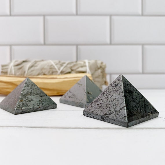 1" Mini Hematite Crystal Pyramid | Small Natural Hematite Pyramid For Meditation, Crystal Grids, Root Chakra | Shop Metaphysical Crystals