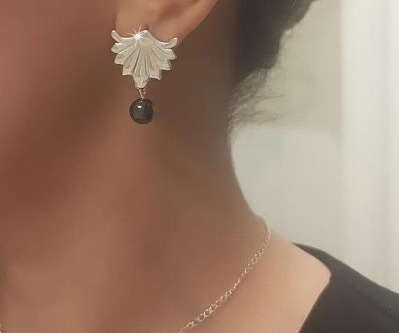Hematite Shell Earrings, Seashell Earrings, Handmade Seashell Earrings, Handmade Silver Jewellery Shell Necklaces Pendants