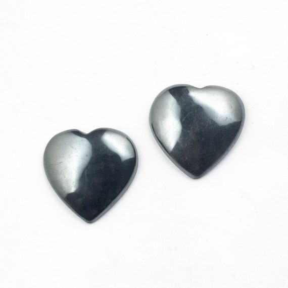 Hematite Heart Cabochons, Vintage Heart Cabochons, Silver Heart Cabochon, Hematite Heart, Puffy Heart Cabochon, 26mm Heart Cabochon, 1 Piece