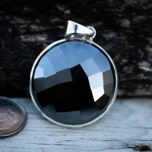 Shop Hematite Pendants! Hematite Pendant in Sterling Silver – Checkerboard Cut Haematite Sterling Silver Necklace – Round Hematite Pendant in Sterling Silver | Natural genuine Hematite pendants. Buy crystal jewelry, handmade handcrafted artisan jewelry for women.  Unique handmade gift ideas. #jewelry #beadedpendants #beadedjewelry #gift #shopping #handmadejewelry #fashion #style #product #pendants #affiliate #ad