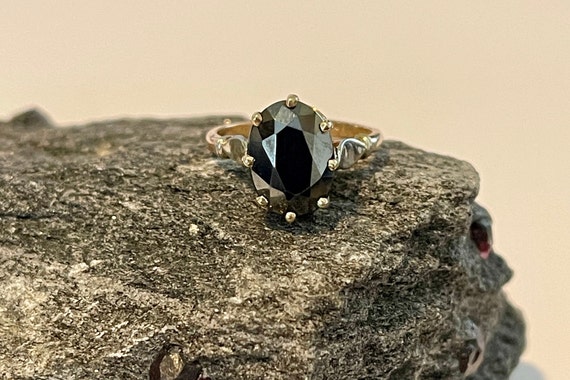 Hematite Ring-antique 14k Yellow /white Gold 2.88 Carat Hematite Statement Ring -size 5.5- Black Gemstone Fine Jewelry