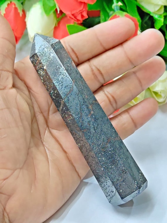 Hematite Stone Wand Generator Jumbo Pencil Oblicks Healing Crystal Reiki Energy Stone Meditation