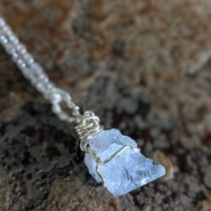 Shop Celestite Necklaces! High-quality Celestite sterling silver wire wrapped necklace, crystal pendant, silver jewellery, raw gemstone, unferal HiPPiE. | Natural genuine Celestite necklaces. Buy crystal jewelry, handmade handcrafted artisan jewelry for women.  Unique handmade gift ideas. #jewelry #beadednecklaces #beadedjewelry #gift #shopping #handmadejewelry #fashion #style #product #necklaces #affiliate #ad