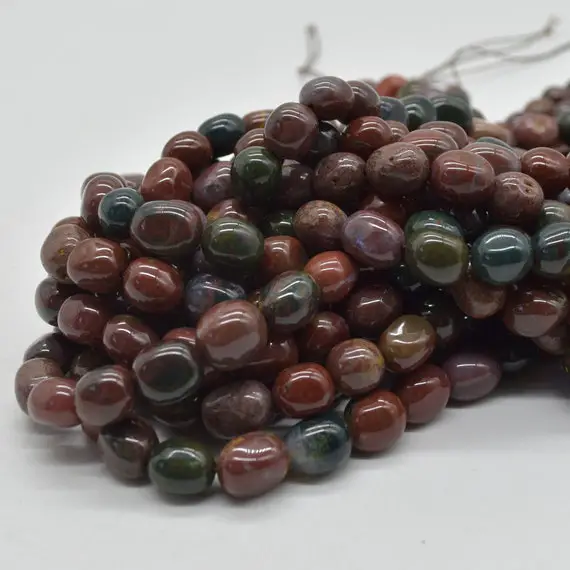 Natural Bloodstone Semi-precious Gemstone Pebble Tumbled Stone Nugget Beads 7mm-10mm - 15" Strand